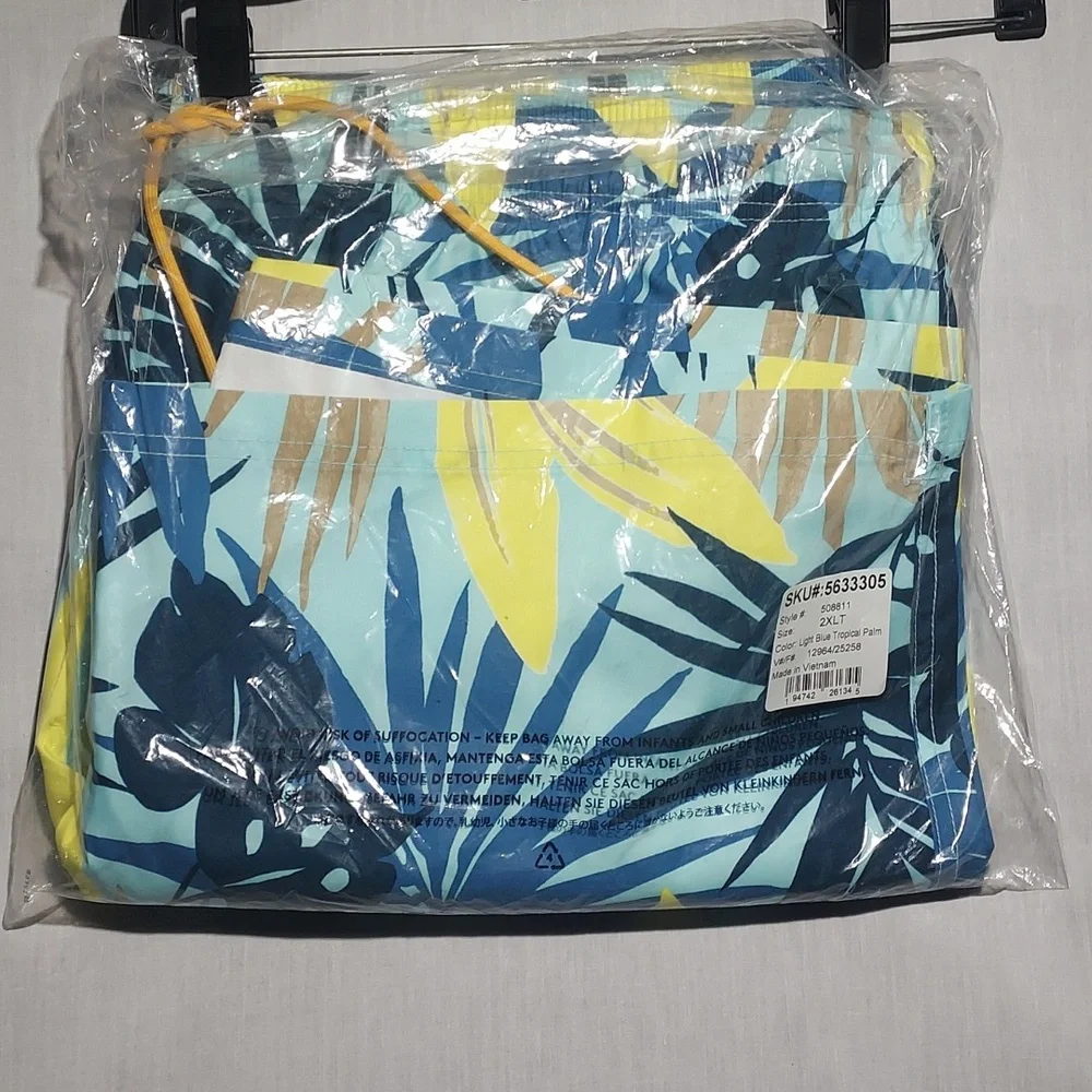 NEW Lands End Tropical Floral Drawstring Lined Mens Swim‎ Trunks Size 2XLT